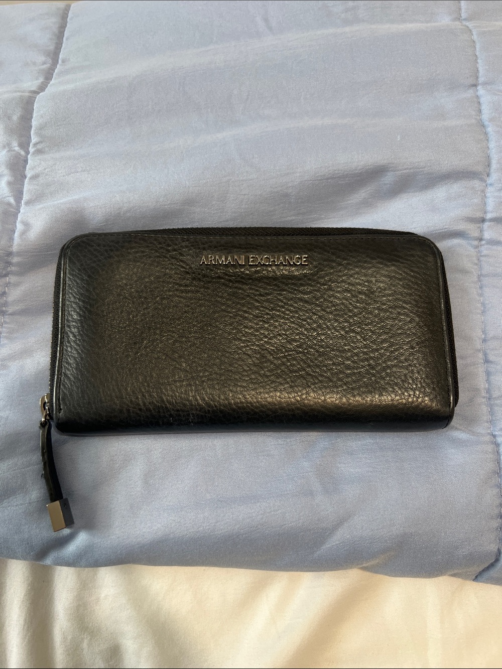 Armani Exchange Black Pebbled Leather Zip-Around Wallet